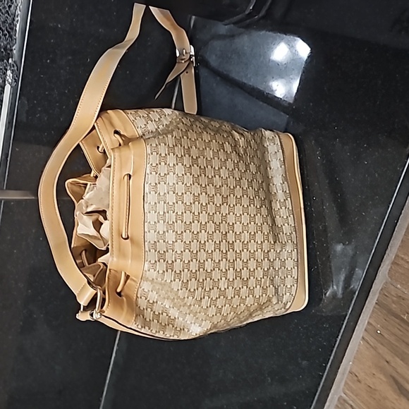 Celine Monogram Macadam Drawstring Bucket Hobo Bag Tote Crossbody Shoulder Brown - Picture 4 of 10